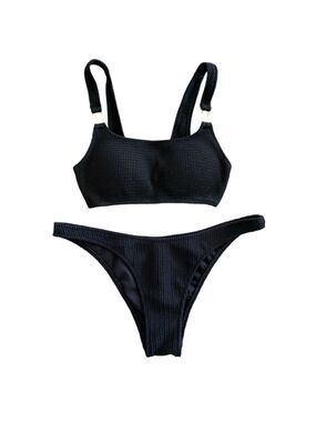 Victoria’s Secret Size S Black Bikini with Gold Metal V accents